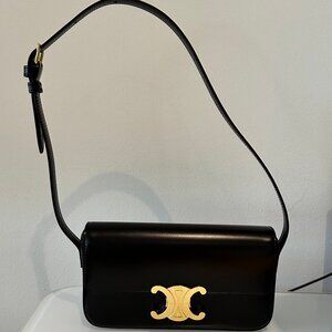 Shiny Calfskin Triomphe Shoulder Bag Black